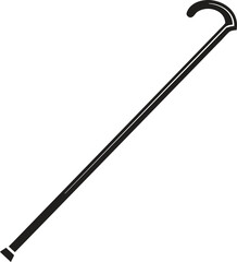 Obraz premium Black walking cane with curved handle and white background