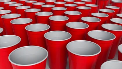 Red cups in rows