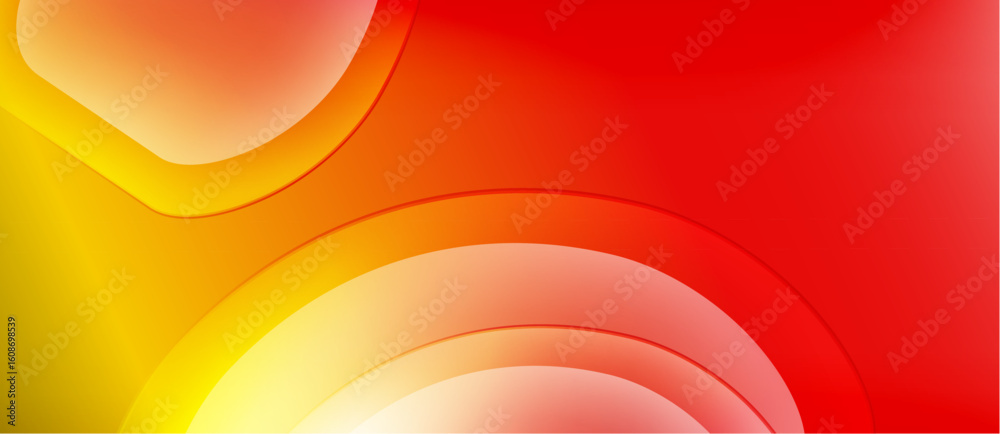 Fototapete Abstract background features vibrant gradients. Yellow, orange, red hues blend smoothly creating dynamic visual effect. Smooth curves dominate composition.