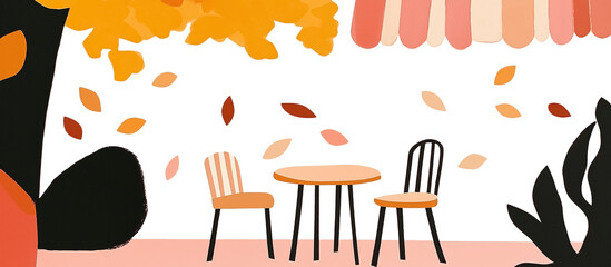 Urban collage style cafe terrace with autumn outdoor scene for design