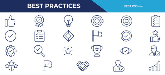 Best Practices Line Icons Pack –  Vector Icons for Guidelines, Standards, and Business Excellence
