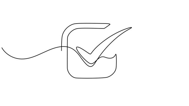 Self drawing line animation Check mark tick of consent continuous one single line drawn concept video, Video. Check mark continuous line art drawing. Tick one line icon. Animation on white background.