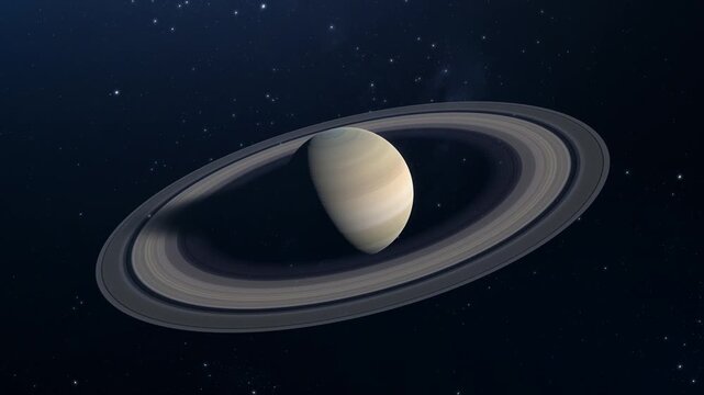 Stunning footage of planet Saturn with rings. 3D animation of planet Saturn