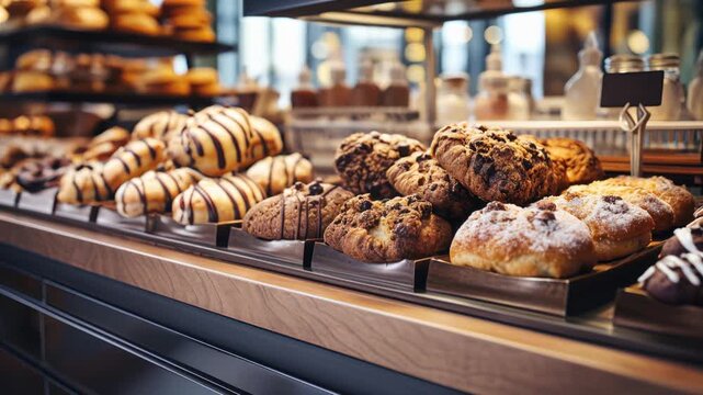 Delicious pastries on display. AI.