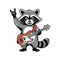 Cool raccoon playing electric guitar with peace sign gesture — rock and roll animal theme. Vector illustration design. © DesignIMT