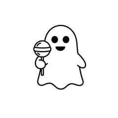 Fototapeta premium Cute ghost holding a lollipop in black and white art silhouette