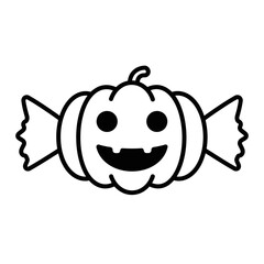 Cartoon pumpkin candy wrapped in black and white style silhouette