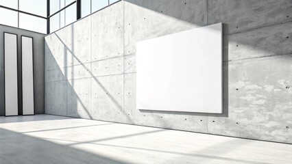 Light Gray Studio with Floating Rectangular Canvas and Soft Wall Shadow