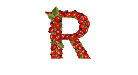 Letter R Made of Rose Hips on Red Background png, isolated on transparent background