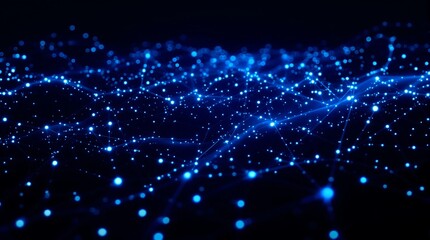 Abstract network of interconnected blue dots and lines on a dark background digital representation