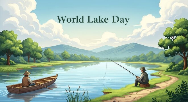 Men Fishing on a Peaceful Lake for World Lake Day
