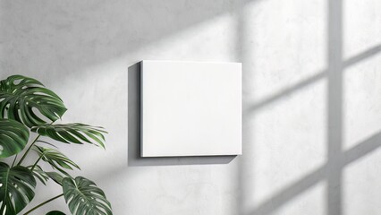 Floating Square Canvas on Light Grey Wall with Soft Shadow for Branding Display