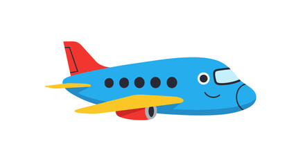 Fototapeta premium Cartoon Airplane with Smiling Face Blue Body and Yellow Wings Illustration.