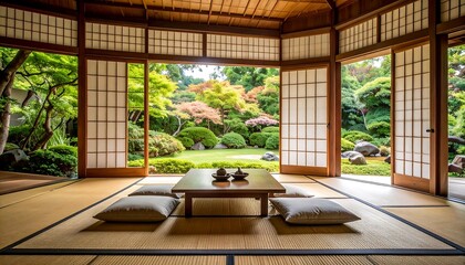 Tranquil Japanese room with garden view