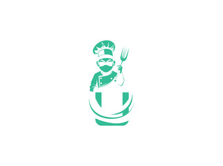 Vector cooking logo design featuring a chef hat combined with a spoon and fork symbol. Perfect for food-related businesses such as restaurants, catering services, home-cooked meal branding, u