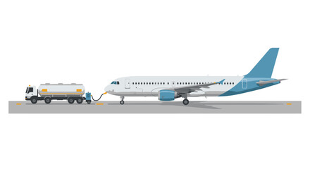 White and Blue Passenger Airplane Being Refueled on the Runway.