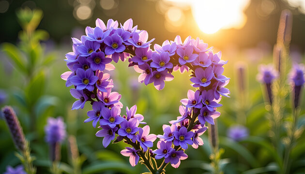 Heart-Shaped Arrangement of Purple Daisies in Sunny Garden - Powered by Adobe