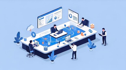 Business team collaboration isometric illustration - Powered by Adobe