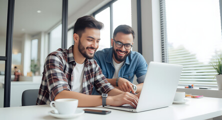 Two Men Working Together on Laptop