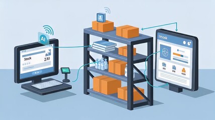 Automated warehouse management system illustration - Powered by Adobe