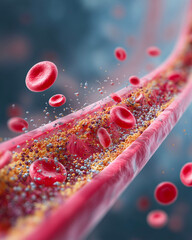 3d illustration of red blood cells flowing through a vein in high detail