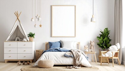 Child's room mockup with blank poster