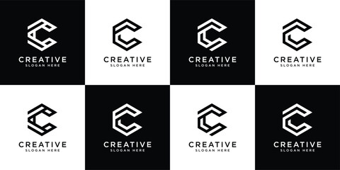 Set of initial letter C hexagon abstract logo vector template