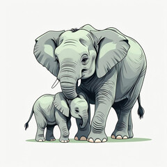 Conservation Vector of Elephant and Calf for World Elephant Day