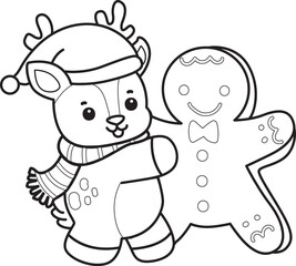Cute Deer icon. Funny baby Deer animal series stock illustration. Life of fluffy Deer designs. Coloring pages of cute deer icon.
