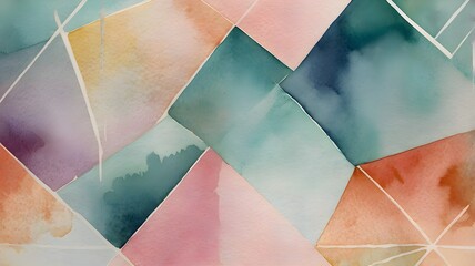 Watercolor wash background with modern geometric overlay shapes in pastel tones, hand-painted texture effect, soft color transitions, abstract design suitable,Generative Ai
