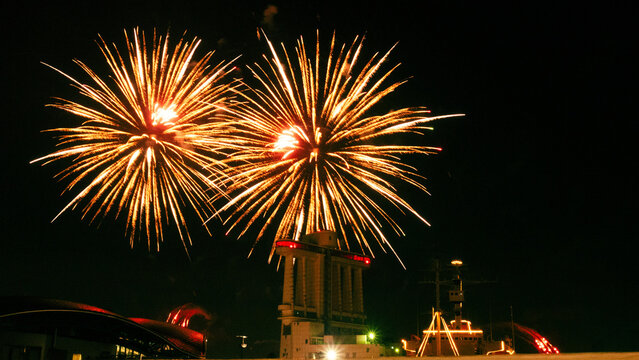 fireworks over the river, Nagoya port