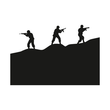 soldiers silhouette aiming rifles on hill clip art preview