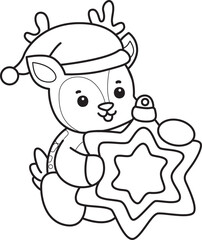 Cute Deer icon. Funny baby Deer animal series stock illustration. Life of fluffy Deer designs. Coloring pages of cute deer icon.
