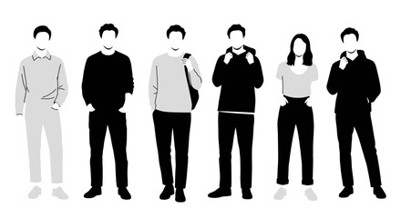 Group of Young People Standing Together Silhouette