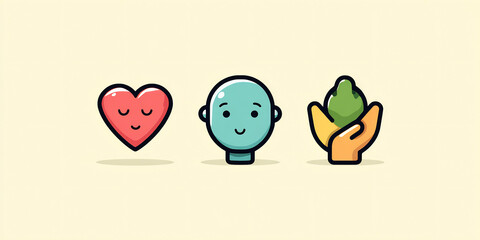 Fototapeta premium pastel empathy icons of head heart and hands