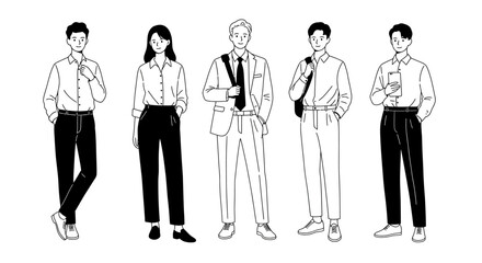 Diverse Business Professionals Standing Together in a Clean Line Art Style silhouette