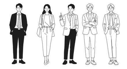 Business Professionals in Line Art Style Diverse Team Silhouette