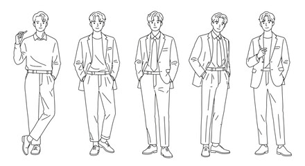 Three Men in Suits Outline Illustration Elegant Silhouette