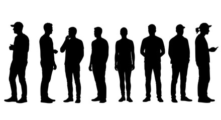 Group of People Standing Together in Black Silhouette Style silhouette