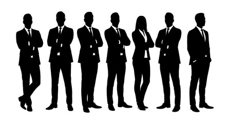 Diverse Team of Business Professionals Standing with Arms Crossed Silhouette