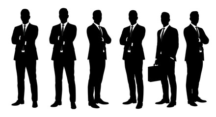 Confident Businessmen Standing in Suits Silhouette Style