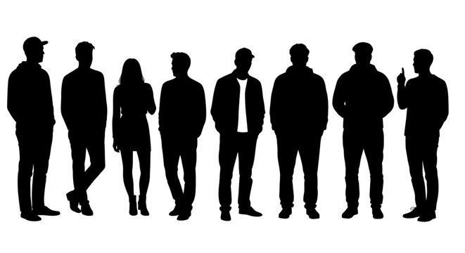 Diverse group of people standing together in silhouette style silhouette