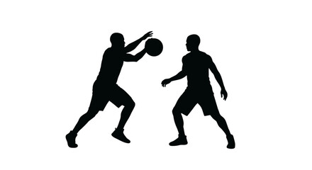 Two Basketball Players Passing and Defending Silhouette