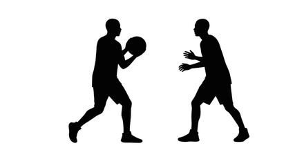 Two Basketball Players Passing the Ball Silhouette