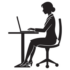 Silhouette of a Businesswoman Working on Laptop at Desk