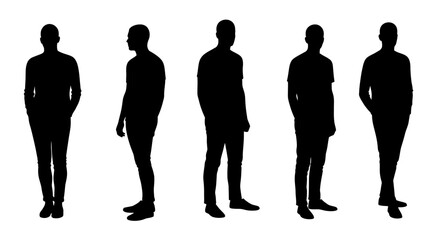 Three full body poses of a man in silhouette