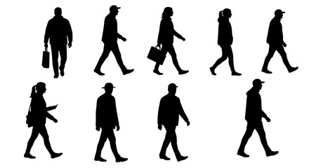 Seamless Pattern of Walking People Silhouettes on White Background silhouette