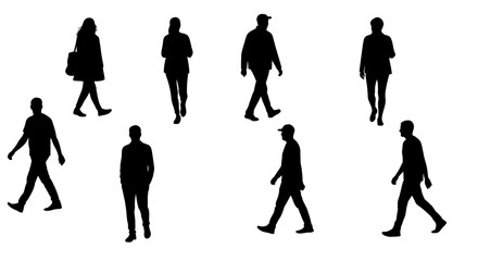 Seamless Pattern of Walking People in Black Silhouette Style silhouette