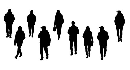 Walking People Silhouette Crowd on White Background in Vector Format silhouette