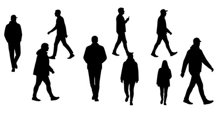 Diverse group of people walking in different directions silhouette